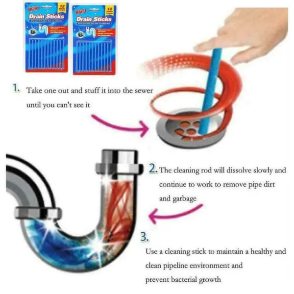 12 x DRAIN STICKS ODOUR REMOVER DEODORIZER CLEANING - Image 13