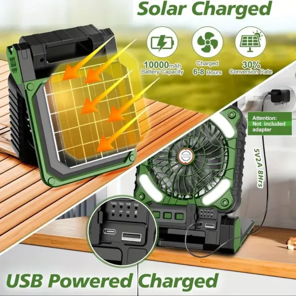Solar Rechargeable Portable Fan with LED, Timer & Power Bank - Image 4