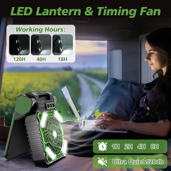 Solar Rechargeable Portable Fan with LED, Timer & Power Bank - Image 5