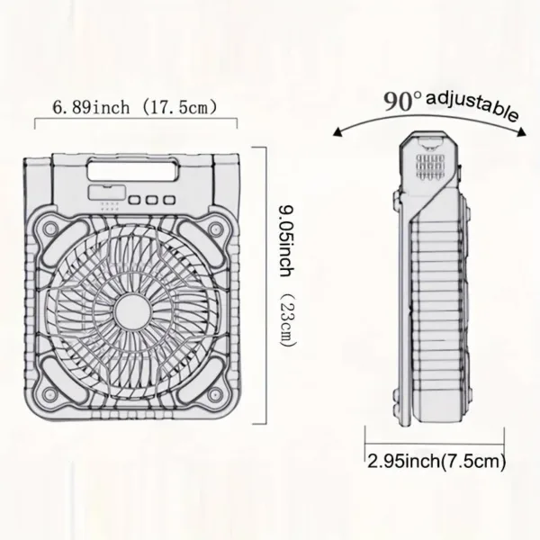 Solar Rechargeable Portable Fan with LED, Timer & Power Bank - Image 7