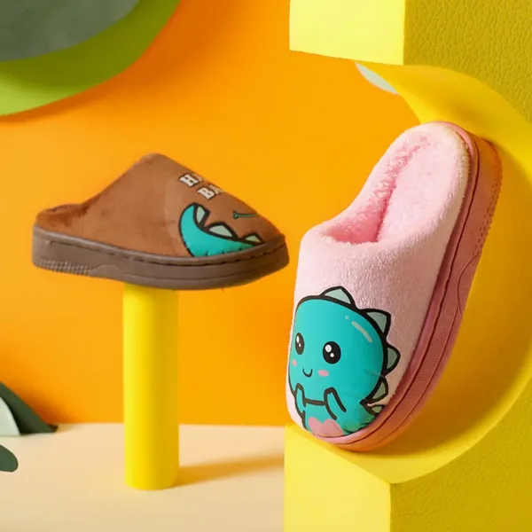 Kids Carpet Slippers Dinosaur Warm Plush Soft - Image 5