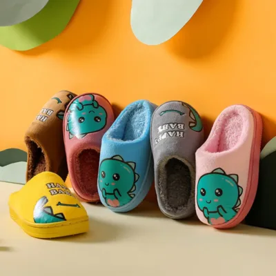 Kids Carpet Slippers Dinosaur Warm Plush Soft